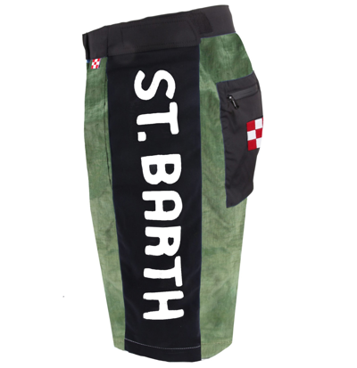 Mc2 Saint Barth Military Green Swim Shorts With Contrast Lateral Band In Green