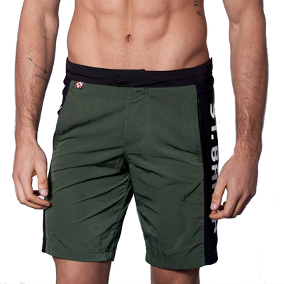 Shop Mc2 Saint Barth Military Green Swim Shorts With Contrast Lateral Band