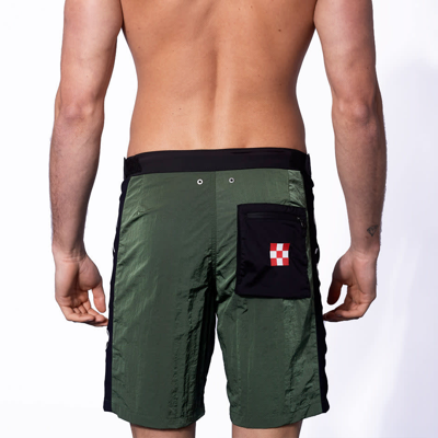 Shop Mc2 Saint Barth Military Green Swim Shorts With Contrast Lateral Band