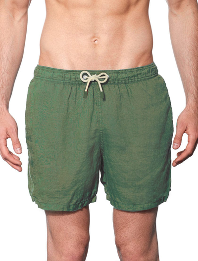 Shop Mc2 Saint Barth Man Military Green Linen Swim Shorts