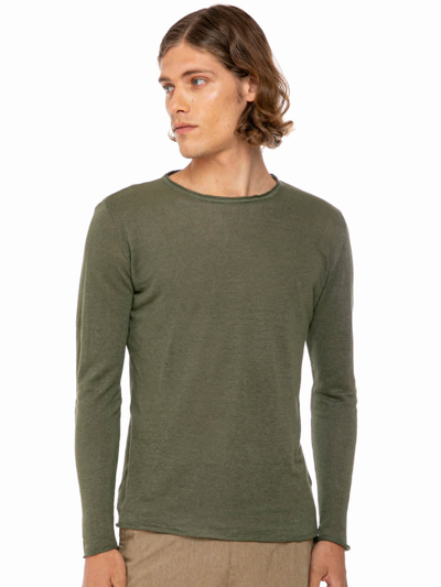 Shop Mc2 Saint Barth Military Green Linen Man T-shirt Long Sleeves