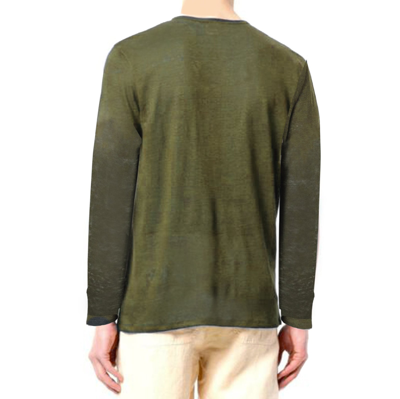 Shop Mc2 Saint Barth Military Green Linen Man T-shirt Long Sleeves