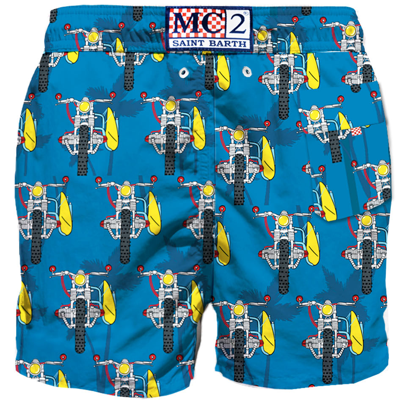 Mc2 Saint Barth Mid-length Swimshorts With Surf Motorbike In Blue