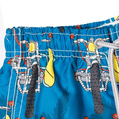Mc2 Saint Barth Mid-length Swimshorts With Surf Motorbike In Blue