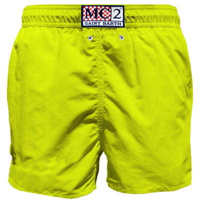 Shop Mc2 Saint Barth Mid-length Swim Shorts With Skull Flag Placed Print In Yellow