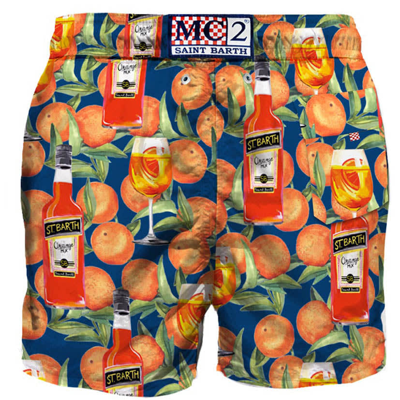 Mc2 Saint Barth Mid-length Swim Short Spritz Time Blue Print In Blue