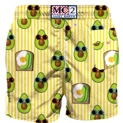 Mc2 Saint Barth Mid-length Swim Shorts Avocado Toast Striped Print In Yellow
