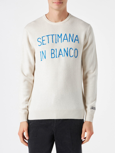 Mc2 Saint Barth Man White Sweater With Embroidery In White