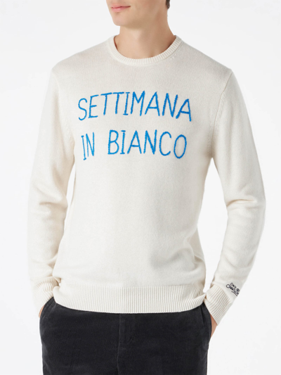 Mc2 Saint Barth Man White Sweater With Embroidery In White