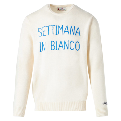Mc2 Saint Barth Man White Sweater With Embroidery In White