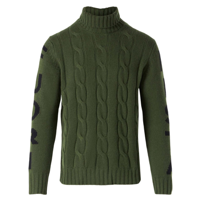 Mc2 Saint Barth Man Turtleneck Braided Sweater With Fuori Pista Print
