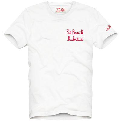 Mc2 Saint Barth Man T-shirt With Antiparos Addicted Embroidery In White