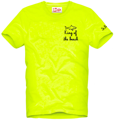 Shop Mc2 Saint Barth Man T-shirt With King Of The Beach Embroidery In Yellow