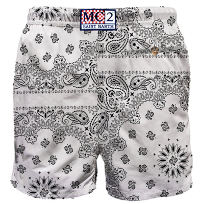Mc2 Saint Barth Man Swim Shorts With White Bandanna Print In White
