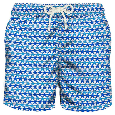 Shop Mc2 Saint Barth Man Swim Shorts With Starfishes Print In White
