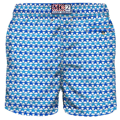 Mc2 Saint Barth Man Swim Shorts With Starfishes Print In White