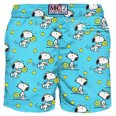 Shop Mc2 Saint Barth Man Swim Shorts With Snoopy Print Snoopy - Peanuts Special Edition In Green
