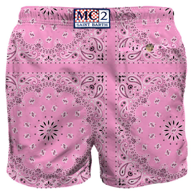 Shop Mc2 Saint Barth Man Swim Shorts With Pink Bandanna Print