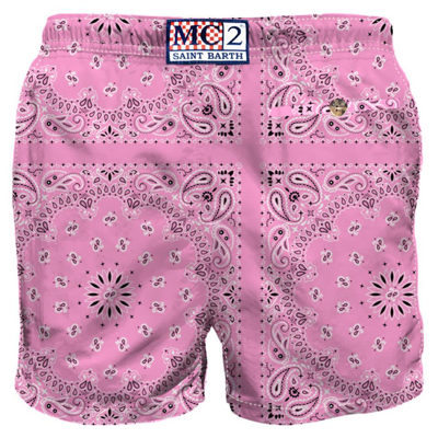 Mc2 Saint Barth Man Swim Shorts With Pink Bandanna Print In Pink