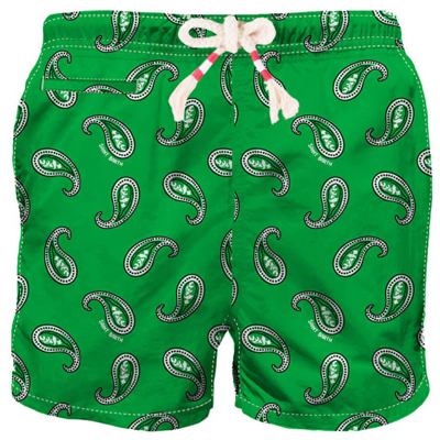 Mc2 Saint Barth Man Swim Shorts With Paisley Print In Green