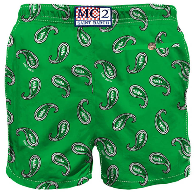 Mc2 Saint Barth Man Swim Shorts With Paisley Print In Green