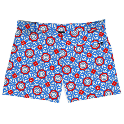 Shop Mc2 Saint Barth Man Swim Shorts With Majolica Print In White