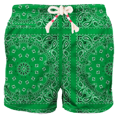 Shop Mc2 Saint Barth Man Swim Shorts With Green Bandanna Print