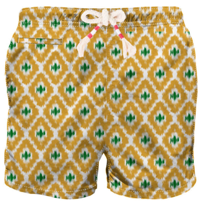 Shop Mc2 Saint Barth Man Swim Shorts With Geometric Print In Yellow