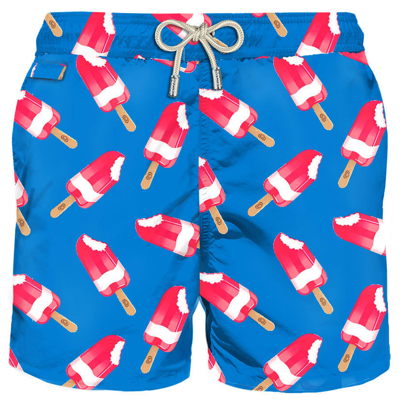Mc2 Saint Barth Man Swim Shorts With Fior Di Fragola Print Algida® Special Edition In Blue