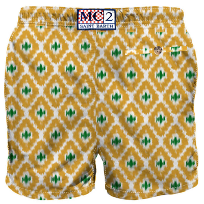 Shop Mc2 Saint Barth Man Swim Shorts With Geometric Print In Yellow