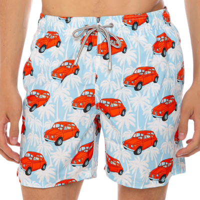 Mc2 Saint Barth Man Swim Shorts With Fiat 500 Car Print Fiat© 500 Special Edition In Blue