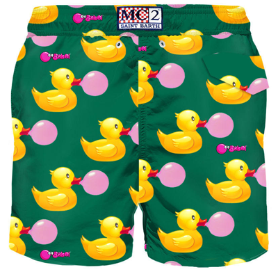 Mc2 Saint Barth Man Swim Shorts With Ducky And Big Babol Print Big Babol® Special Edition In Green