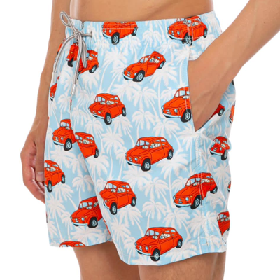 Mc2 Saint Barth Man Swim Shorts With Fiat 500 Car Print Fiat© 500 Special Edition In Blue