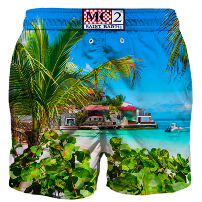Mc2 Saint Barth Blue Caribbean Island Print Recycled Shell Swim Shorts In Multicolor