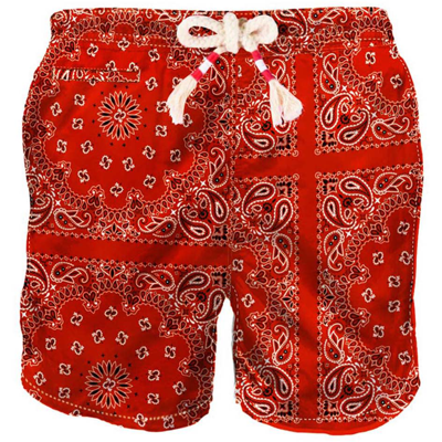 Shop Mc2 Saint Barth Man Swim Shorts With Bandanna Print In Red