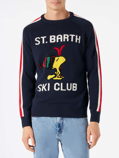 Shop Mc2 Saint Barth Man Sweater With Woodstock Print Woodstock - Peanuts Special Edition In Blue