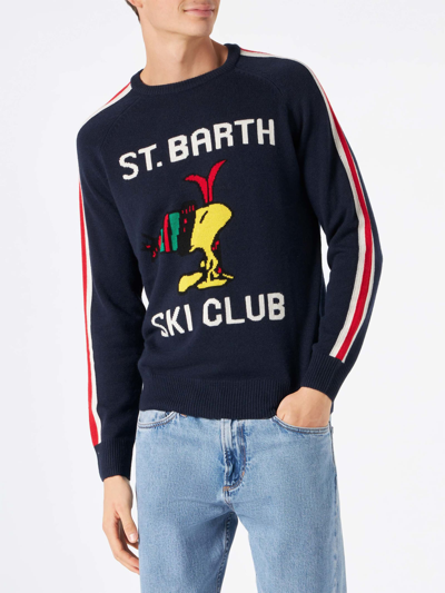 Shop Mc2 Saint Barth Man Sweater With Woodstock Print Woodstock - Peanuts Special Edition In Blue