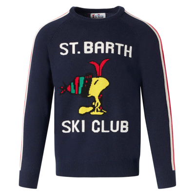 Shop Mc2 Saint Barth Man Sweater With Woodstock Print Woodstock - Peanuts Special Edition In Blue