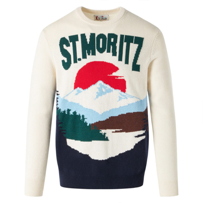 Mc2 Saint Barth Mori Alpes Jumper With Vintage Postcard Print In White