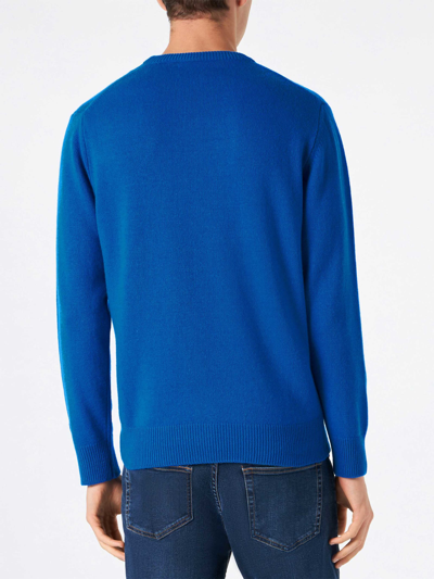 Shop Mc2 Saint Barth Man Sweater With Vespa Print Vespa® Special Edition In Blue