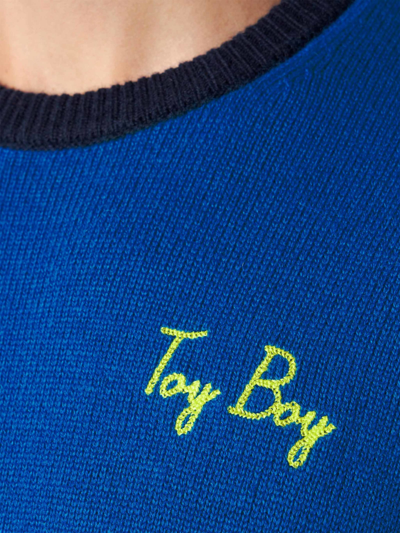 Mc2 Saint Barth Man Sweater With Toy Boy Embroidery In Blue