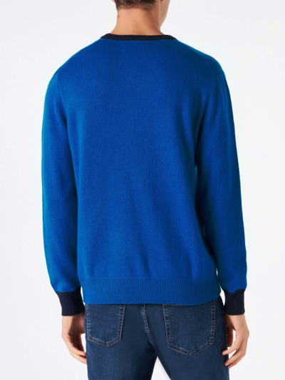 Mc2 Saint Barth Man Sweater With Toy Boy Embroidery In Blue