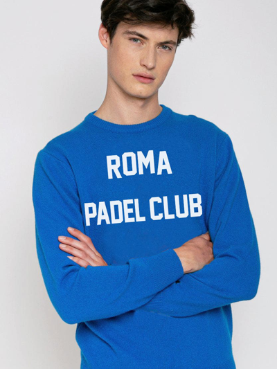 Shop Mc2 Saint Barth Man Sweater With Roma Padel Club Jacquard Print In Blue