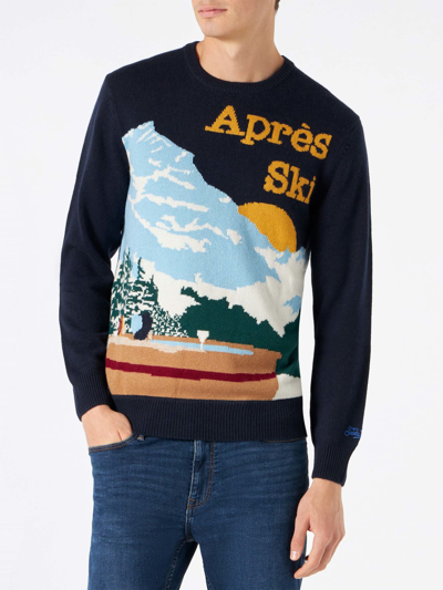 Mc2 Saint Barth As View Jumper With Vintage Postcard Print In Blue