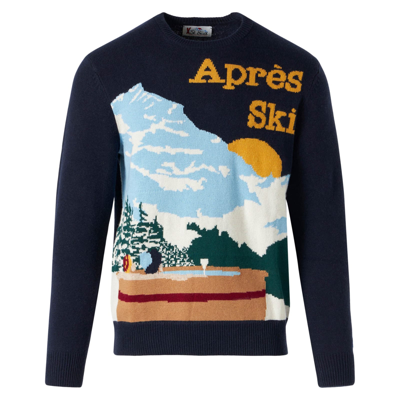 Mc2 Saint Barth As View Jumper With Vintage Postcard Print In Blue