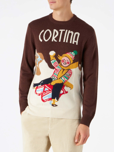 Mc2 Saint Barth Cortina Vintage-postcard Knitted Jumper In Brown