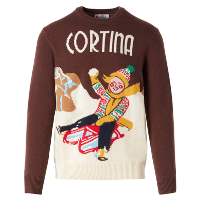 Mc2 Saint Barth Cortina Vintage-postcard Knitted Jumper In Brown