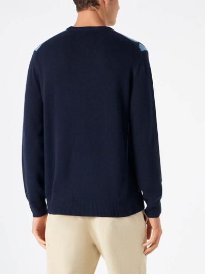 Mc2 Saint Barth Man Sweater With Argyle Print In Blue