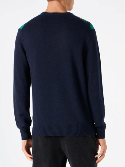 Mc2 Saint Barth Man Sweater With Argyle Print In Blue