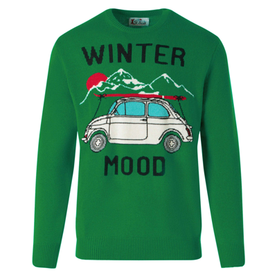 Mc2 Saint Barth Man Sweater With Car Print In Green